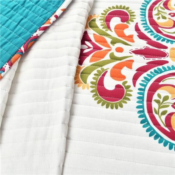 Lush Decor Clara Quilt 3 Piece Reversible Bedding Set, Full/Queen, Turquiose - Picture 4 of 7